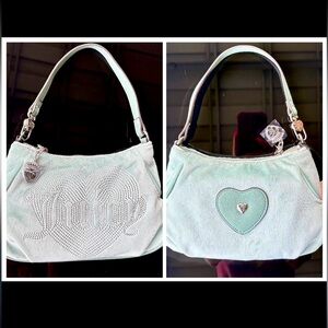 🆕 JUICY QUEEN COUTURE SAGE VELOUR WRISTLET Silver Studded Crown Charm Heart Logo